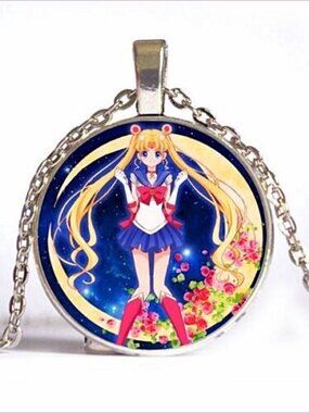 Silver Sailor Moon Necklace Charm Pendant Chain